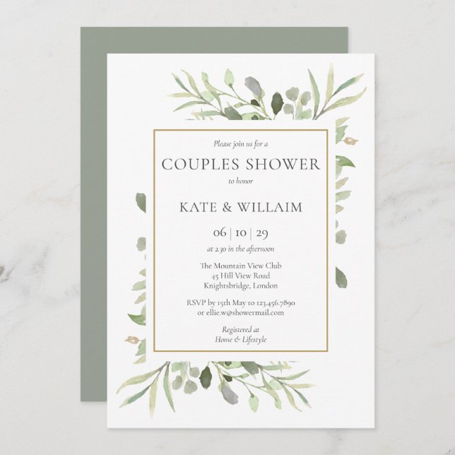 Invitation Baby shower Couples de verdure en bois|Saupoudrer (Devant / Derrière)