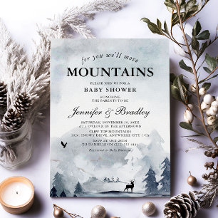 Invitation Baby Shower Couples Montagnes Aquarelle Hiver
