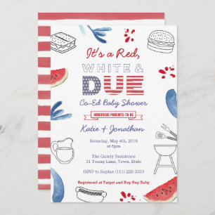 Invitation Baby shower Couples Red White et Due Blue Co-Ed