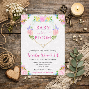 Invitation Baby Shower Couronne Aquarelle Rose et Jaune