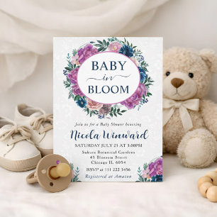 Invitation Baby Shower Couronne Bleue et Violette Aquarelle