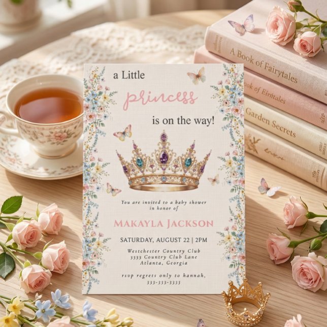 Invitation Baby Shower Couronne de Petite Princesse Papillon  (Créateur téléchargé)