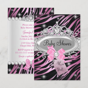 Invitation Baby Shower Couronne et Imprimé Zèbre Rose pour Pr