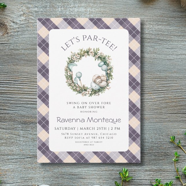 Invitation Baby Shower Couronne Florale de Golf Argyle Navy (Créateur téléchargé)