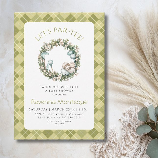 Invitation Baby Shower Couronne Florale de Golf Argyle Vert (Créateur téléchargé)