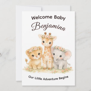Invitation Baby Shower Couronne Florale Fille Animaux de Safa
