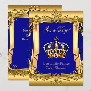Invitation Baby Shower Couronne Or Bleu Marine Royal