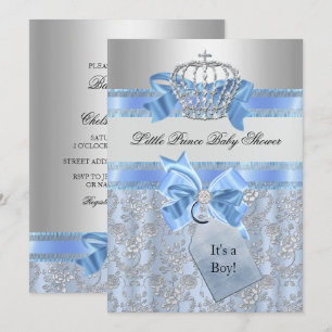 Invitation Baby Shower Couronne Petit Prince Bleu
