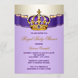 Invitation Baby shower Couronne princesse d'or violet