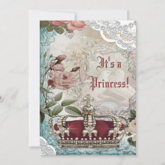 Invitation Baby Shower Couronne Princesse Vintage Élégante
