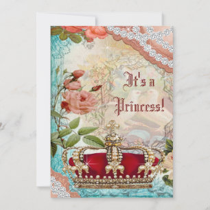 Invitation Baby Shower Couronne Princesse Vintage Élégante