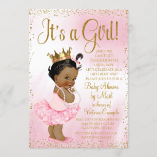 Invitation Baby Shower Couronne Rose et Or Tutu de Princesse