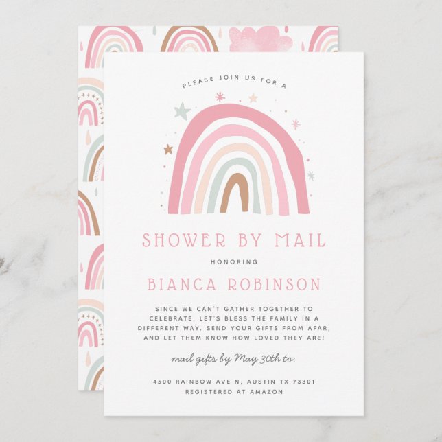 Invitation Baby shower Courrier Rainbow avec douche (Devant / Derrière)