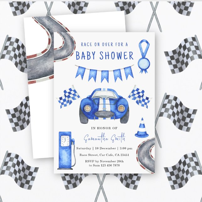 Invitation Baby Shower Course de voiture à l'aquarelle (Créateur téléchargé)