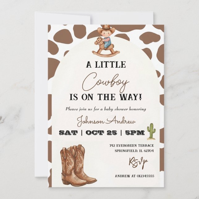Invitation Baby Shower Cow-Boy de Style Occidental  (Devant)