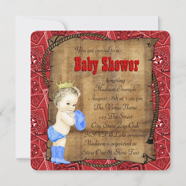 Invitation Baby-shower cow-boy pour garcon (Dos)