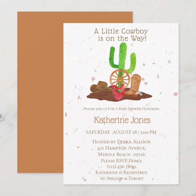 Invitation Baby shower Cow-boy Western Garçon (Devant / Derrière)