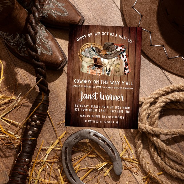 Invitation Baby Shower Cow-boy Western Rustique (Créateur téléchargé)