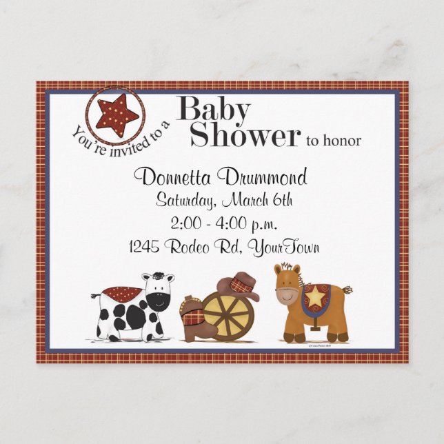 Invitation Baby shower Cowboy/Cowgirl (Devant)