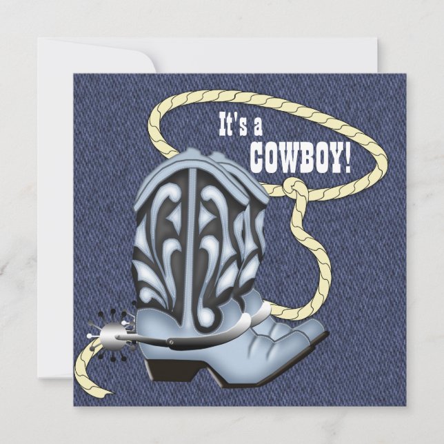 Invitation Baby Shower Cowboy en Denim Bleu (Devant)