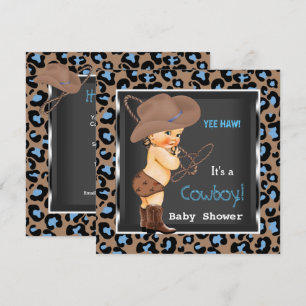 Invitation Baby Shower Cowboy Garçon Bleu Marron