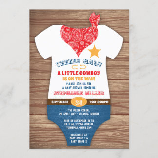 Invitation Baby shower Cowboy, Impression Vache, P