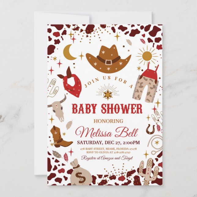 Invitation Baby Shower Cowboy Invitation Far West (Devant)