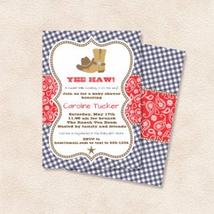 Invitation Baby shower Cowboy Marine et Red Paisle