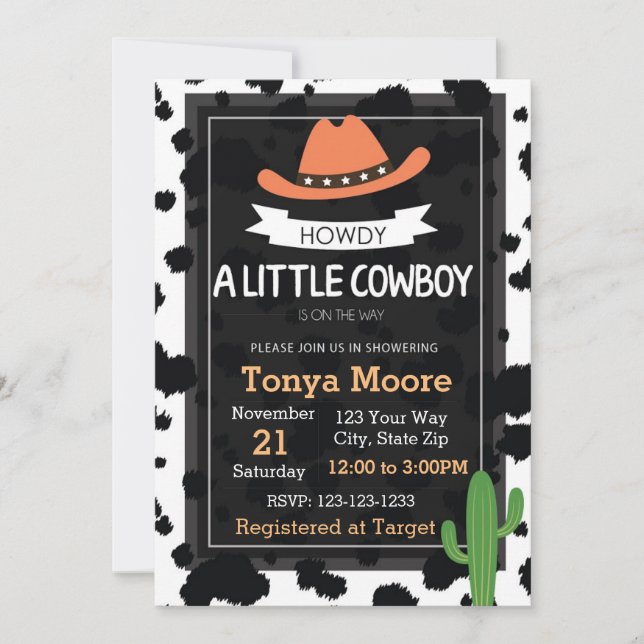 Invitation Baby shower Cowboy (orange) (Devant)