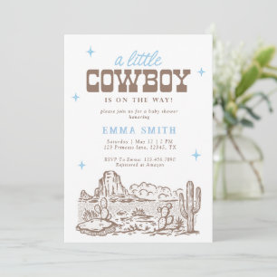Invitation Baby Shower Cowboy Vintage Désert Far West Bleu
