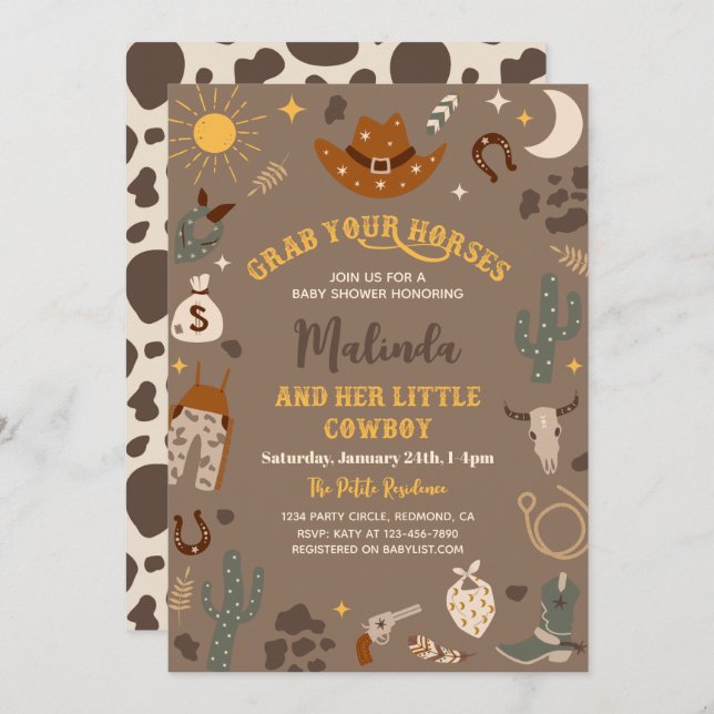 Invitation Baby shower Cowboy | Western Baby (Devant / Derrière)