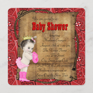 Invitation Baby Shower Cowgirl au Bandana Rouge