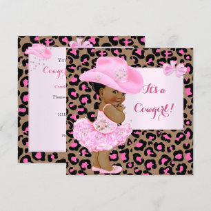Invitation Baby Shower Cowgirl Bébé Fille Rose Léopard Ethniq