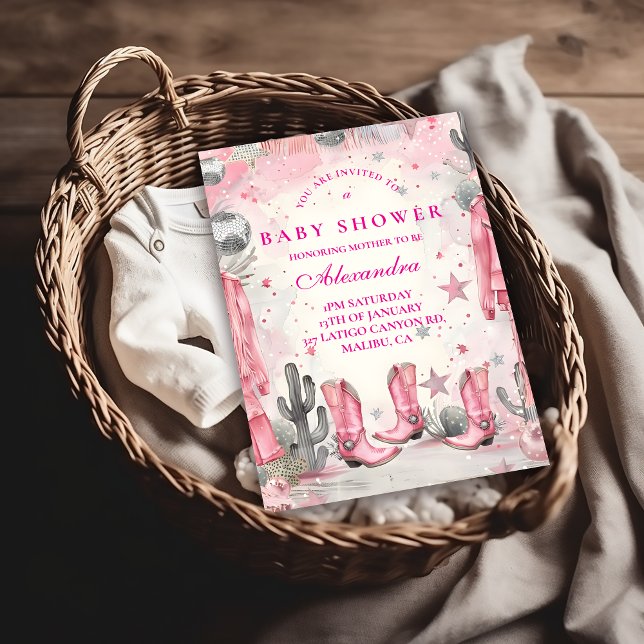 Invitation Baby Shower Cowgirl Disco Rose (Créateur téléchargé)