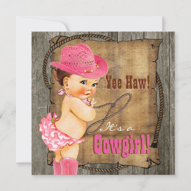 Invitation Baby shower Cowgirl rose et Brown (Devant)