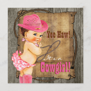 Invitation Baby shower Cowgirl rose et Brown
