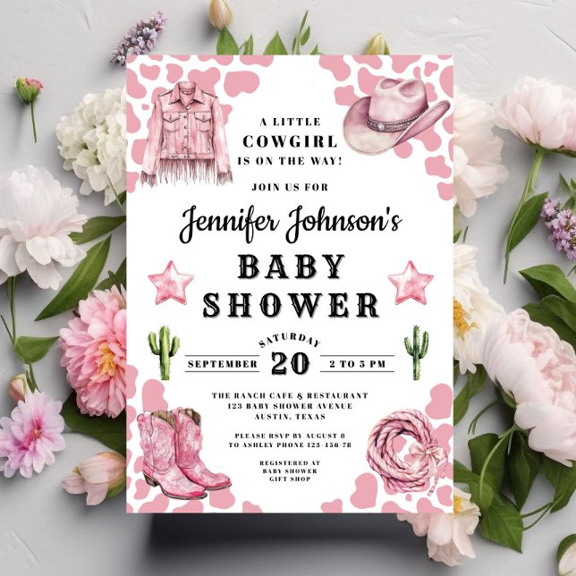 Invitation Baby Shower Cowgirl Rose Mignonne (Cute Pink Cowgirl Baby Shower Invitation)