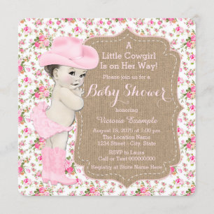 Invitation Baby Shower Cowgirl Toile de Jute