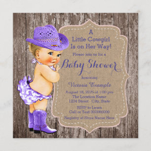 Invitation Baby Shower Cowgirl Violette Rustique