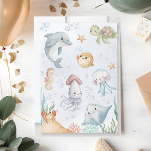 Invitation Baby Shower Créatures Marines à l'aquarelle
