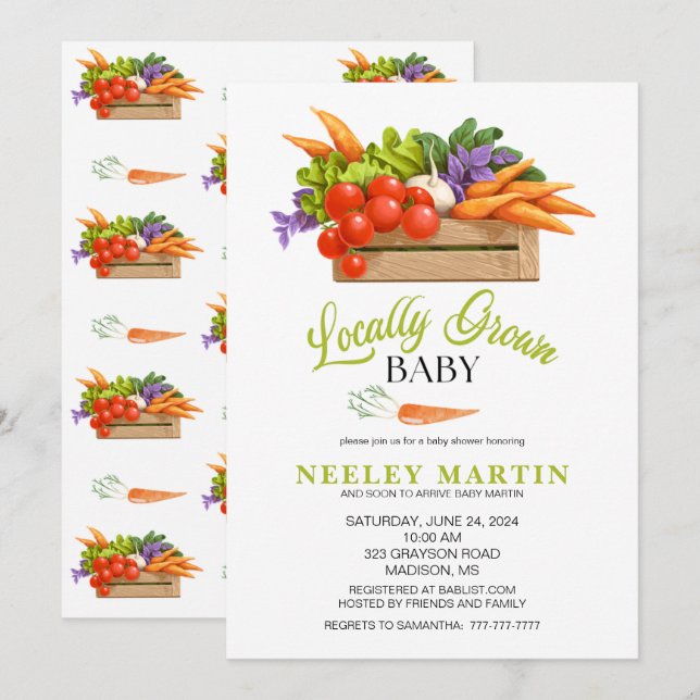 Invitation Baby shower CULTIVÉE LOCALEMENT (Devant / Derrière)