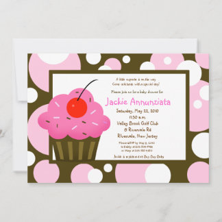 Invitation Baby shower Cupcake moderne Dot rose chocolat
