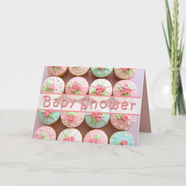 Invitation Baby shower - Cupcakes au design pastel (Devant)