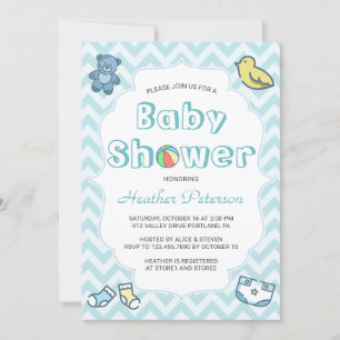 Invitation Baby shower Cute Blue Chevron