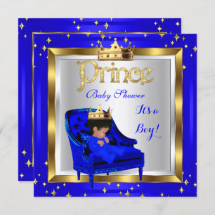 Invitation Baby shower Cute Boy Prince Royal Blue Chaise A