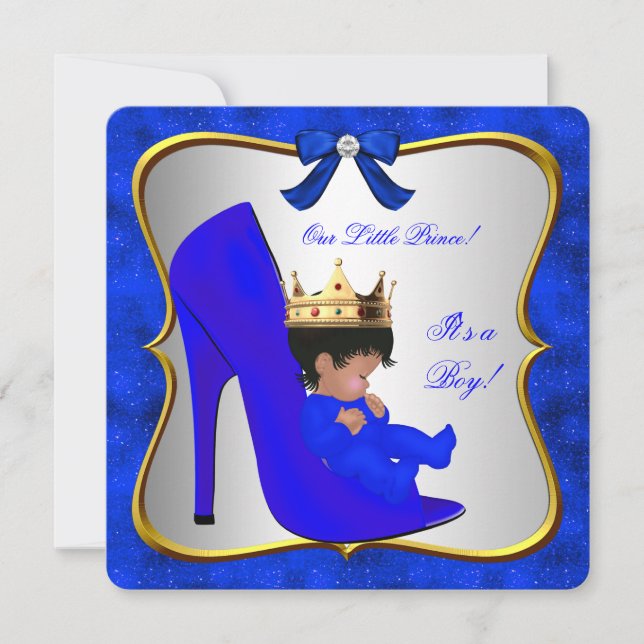 Invitation Baby shower Cute Boy Prince Royal Blue Chaussure (Devant)