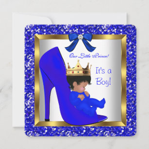 Invitation Baby shower Cute Boy Prince Royal Blue Chaussure 2