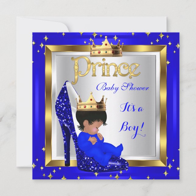Invitation Baby shower Cute Boy Prince Royal Blue Chaussure C (Devant)