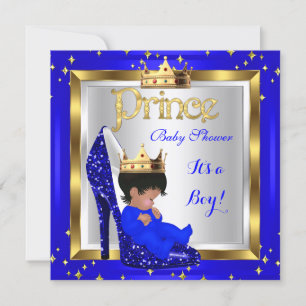 Invitation Baby shower Cute Boy Prince Royal Blue Chaussure C