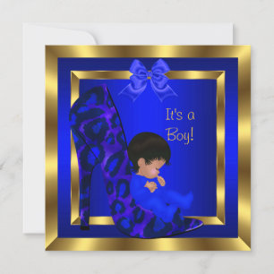 Invitation Baby shower Cute Boy Royal Blue Chaussure Leopard